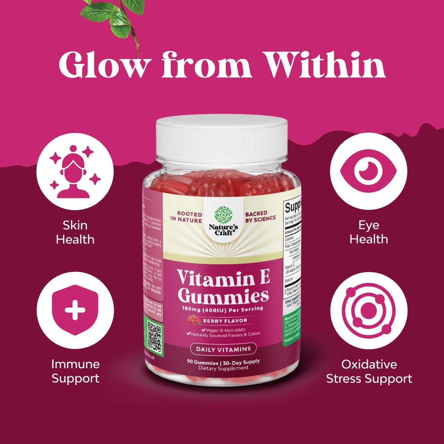 Natures Craft Vitamin E Gummies – 400 IU High-Potency Skin Support – 2-Month Supply