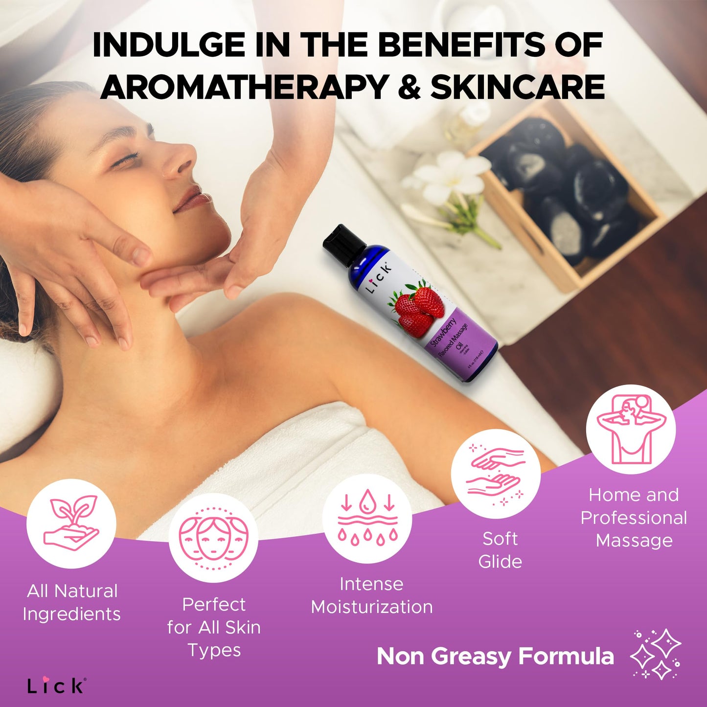 Lick Strawberry Massage Oil with Natural Vitamin E - Aromatherapy & Moisturizing 4 oz