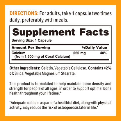 Vitamin World Coral Calcium 1500 mg | 120 Rapid-Release Gluten Free Capsules