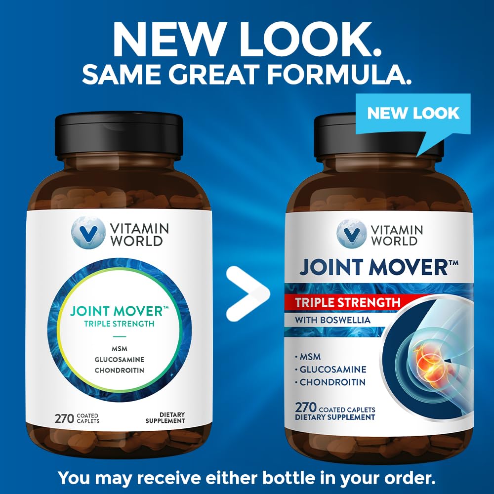 Vitamin World Triple Strength Joint Mover – Glucosamine, Chondroitin, MSM + Collagen & Boswellia – 270 Caplets