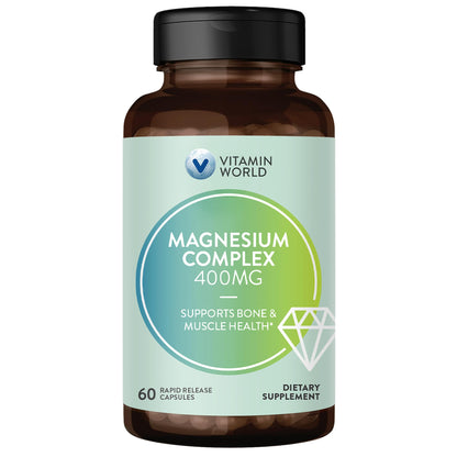 Vitamin World Magnesium Complex 400mg - 3-in-1 Magnesium (Citrate, Oxide & Aspartate) for Bone, Muscle & Nerve Support | 60 Capsules