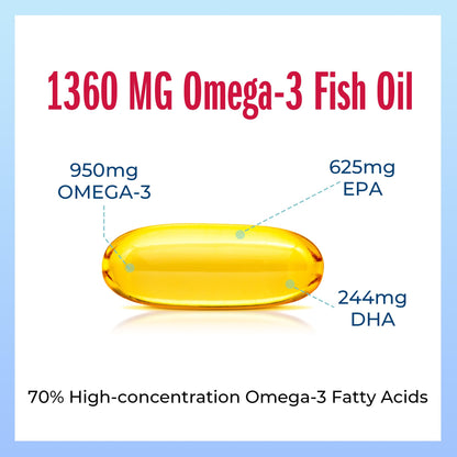 Vitamin World Triple Strength Omega-3 Fish Oil 1360 mg | EPA/DHA 950 mg | 120 Softgels
