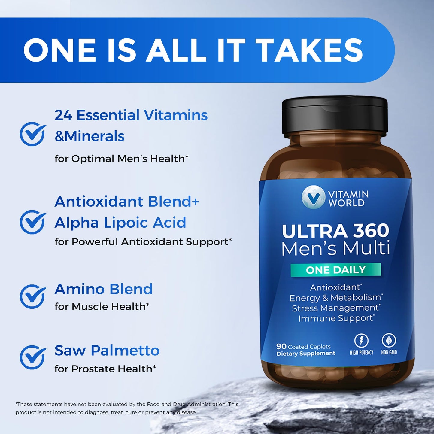 Vitamin World Ultra 360 Men’s Multivitamin One Daily — Immune Support, Energy & Prostate Health, 90 Caplets