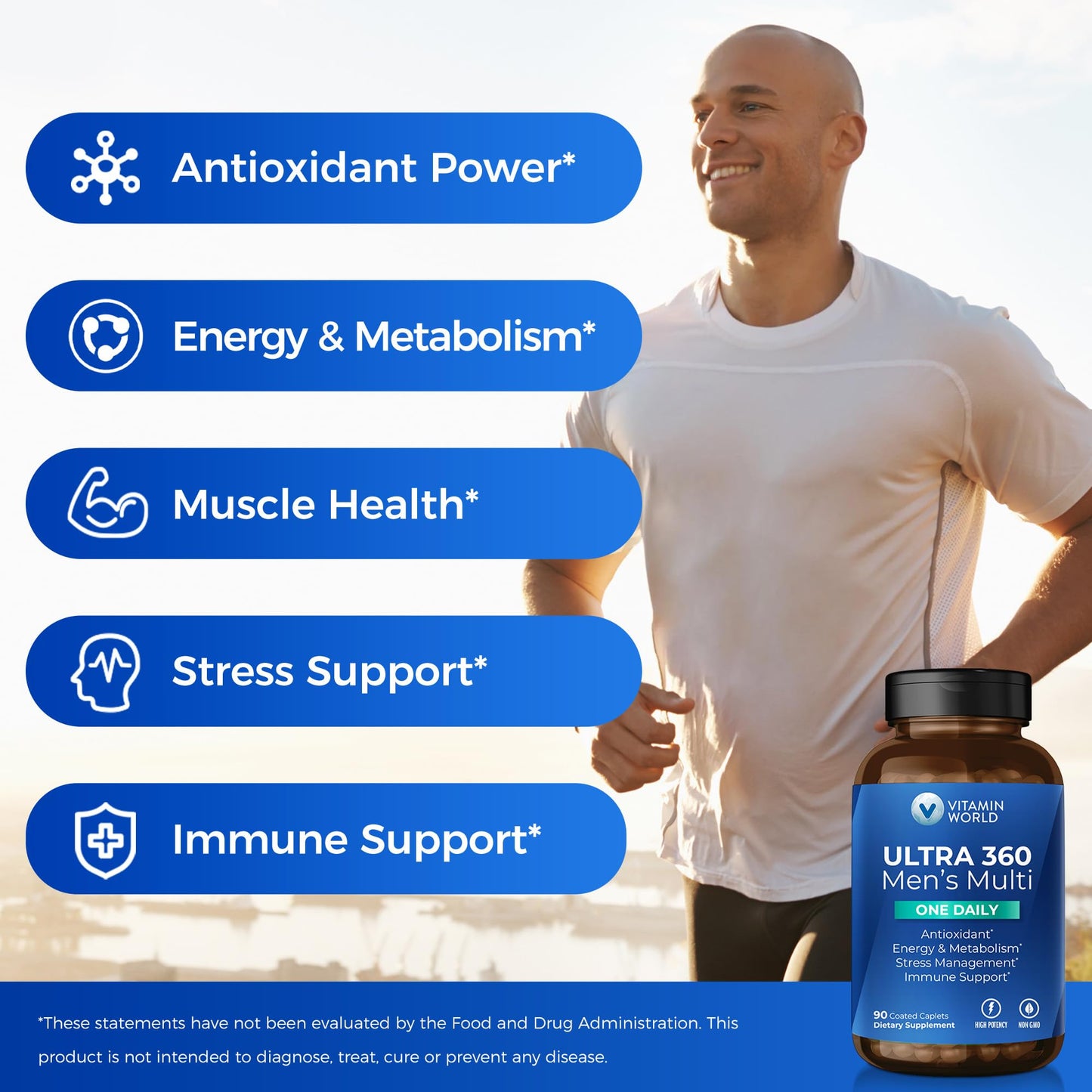 Vitamin World Ultra 360 Men’s Multivitamin One Daily — Immune Support, Energy & Prostate Health, 90 Caplets