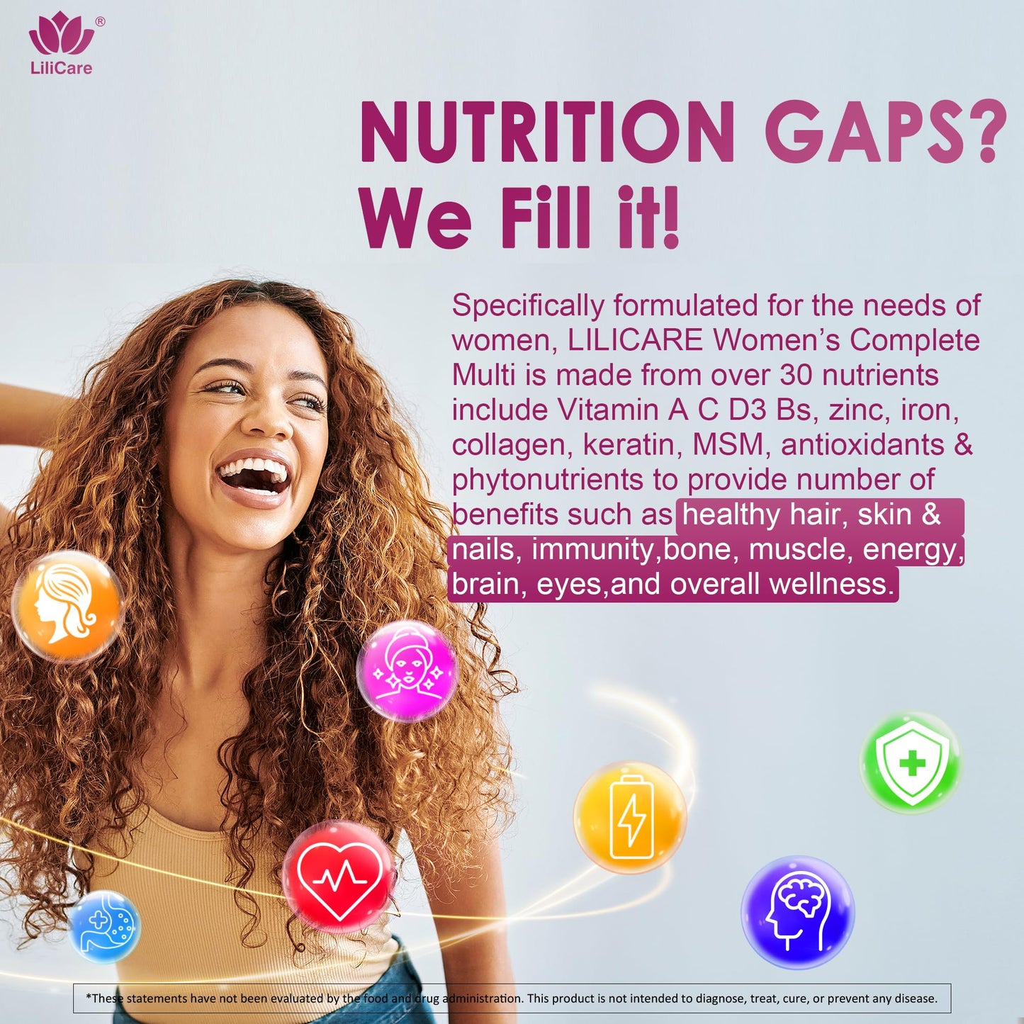 LILICARE 2 Pack Women’s Multivitamin Gummies – Methylated Formula, Biotin, Collagen, Iron, No Sugar