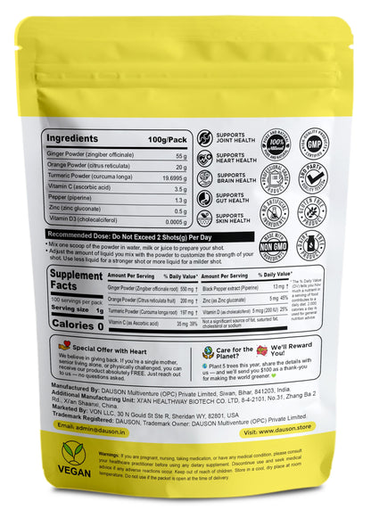 Ginger Turmeric Powder with Piperine, Vitamin C, Vitamin D3 & Zinc – 100 Servings