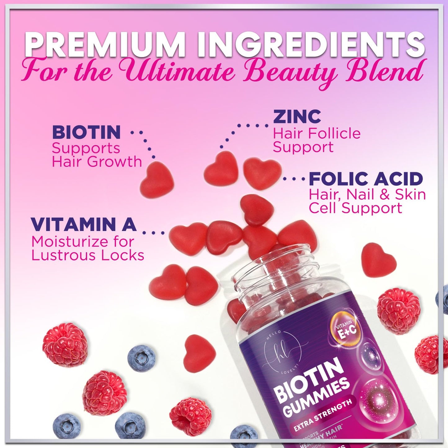 Hair Vitamins Gummies Biotin 5000 mcg – Hair Growth Support for Women