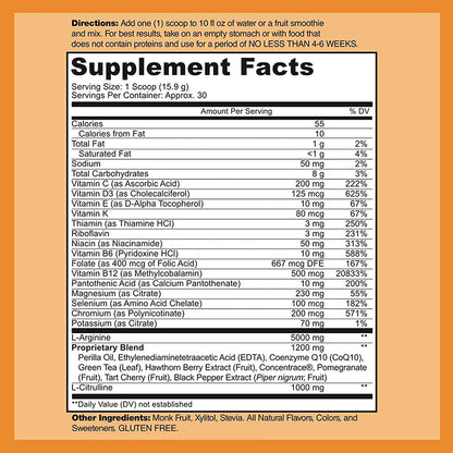 DOCTOR RECOMMENDED SUPPLEMENTS Cardio Heart Health Powder – L-Arginine 5000mg & L-Citrulline 1000mg, Tart Cherry Flavor (Pack of 2, 16.82 oz / 33.64 oz total)