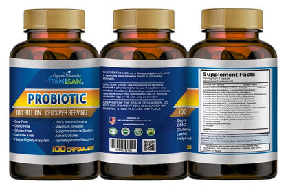 VITAMISAN Probiotics for Women, Men & Adults – Organic Prebiotic, 100 Capsules