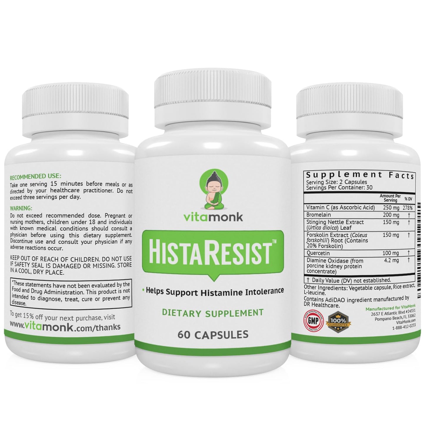 VitaMonk HistaResist DAO Enzyme Supplement – Histamine Support | 60 Caps