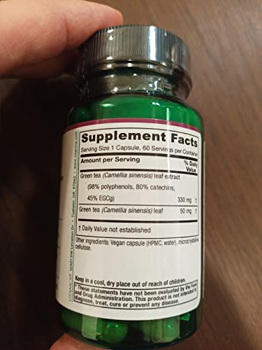 Vitanica Green Tea Extract 330mg – 45% EGCG, 80% Catechins, 98% Polyphenols | Vegan, 60 Capsules