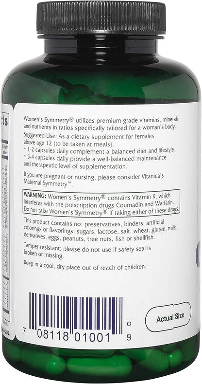 Vitanica Women's Symmetry - High Potency Daily Multivitamin, 180 Capsules, Vegan