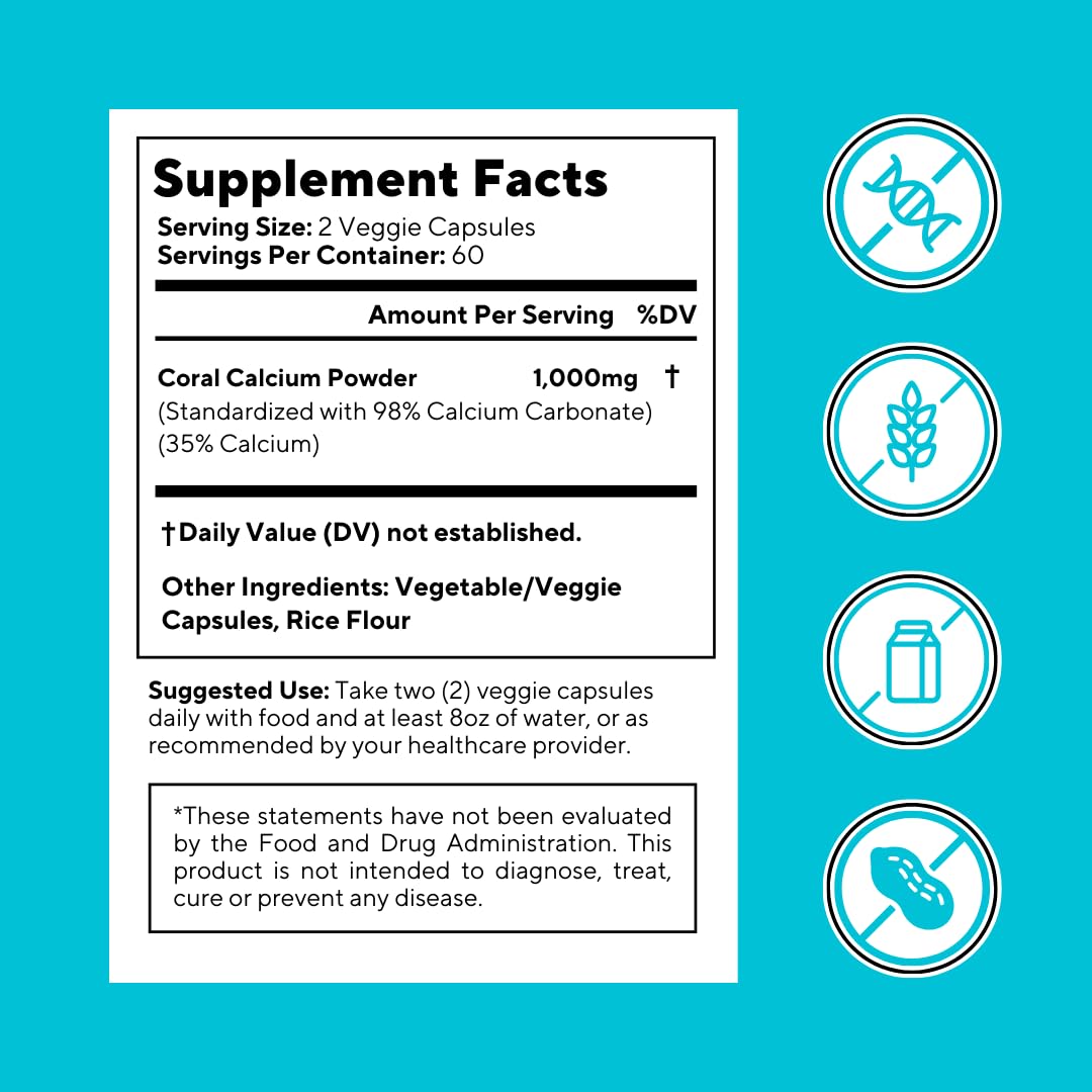 Vitapia Coral Calcium 1000mg Capsules – Bone Health, Non-GMO, Gluten-Free (120 Veggie Capsules)