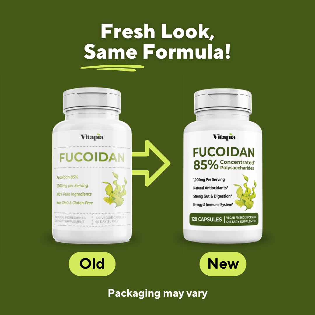 Vitapia Fucoidan 85% - 1000mg Per Serving | 120 Veggie Capsules | Immune & Digestive Support