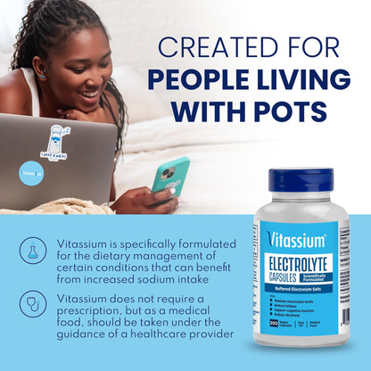 Vitassium Electrolyte Capsules — High-Sodium Diet Support (500mg Na, 100mg K) | Unflavored, 200 Capsules