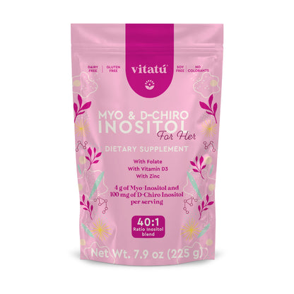 Vitatú Myo Inositol (4g) & D-Chiro Inositol (1g) 40:1 | 225 g, 45 Days | Folic Acid, Vitamin D3, Zinc
