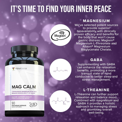 Vitauthority Magnesium L-Threonate Biglycenate Chelate Blend with GABA & L-Theanine Sleep Support - 90 Capsules (30 Servings)