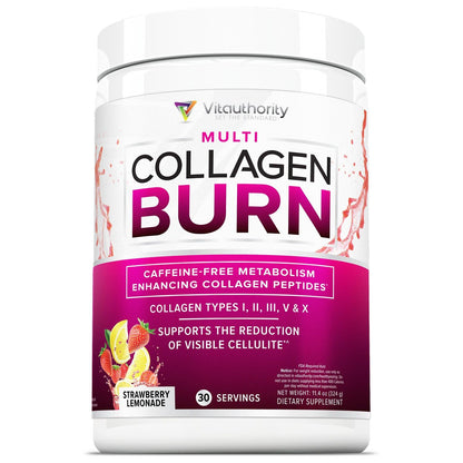 Vitauthority Multi Collagen Burn – Caffeine-Free Strawberry Lemonade, 30 Servings