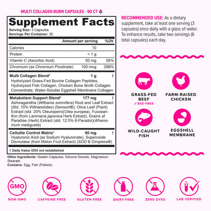 Vitauthority Multi Collagen Burn – 5 Types, Hyaluronic Acid, Vitamin C | Caffeine-Free Capsules