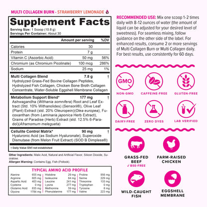 Vitauthority Multi Collagen Burn – Caffeine-Free Strawberry Lemonade, 30 Servings