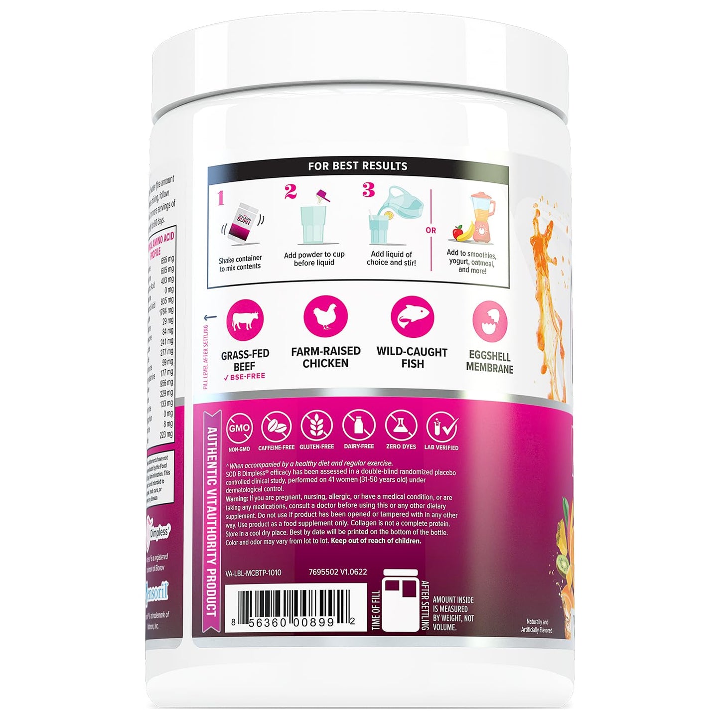 Vitauthority Multi Collagen Burn – 5 Types Collagen, Hyaluronic Acid, Vitamin C, SOD B Dimpless, Caffeine, Tropical Punch, 30 Servings