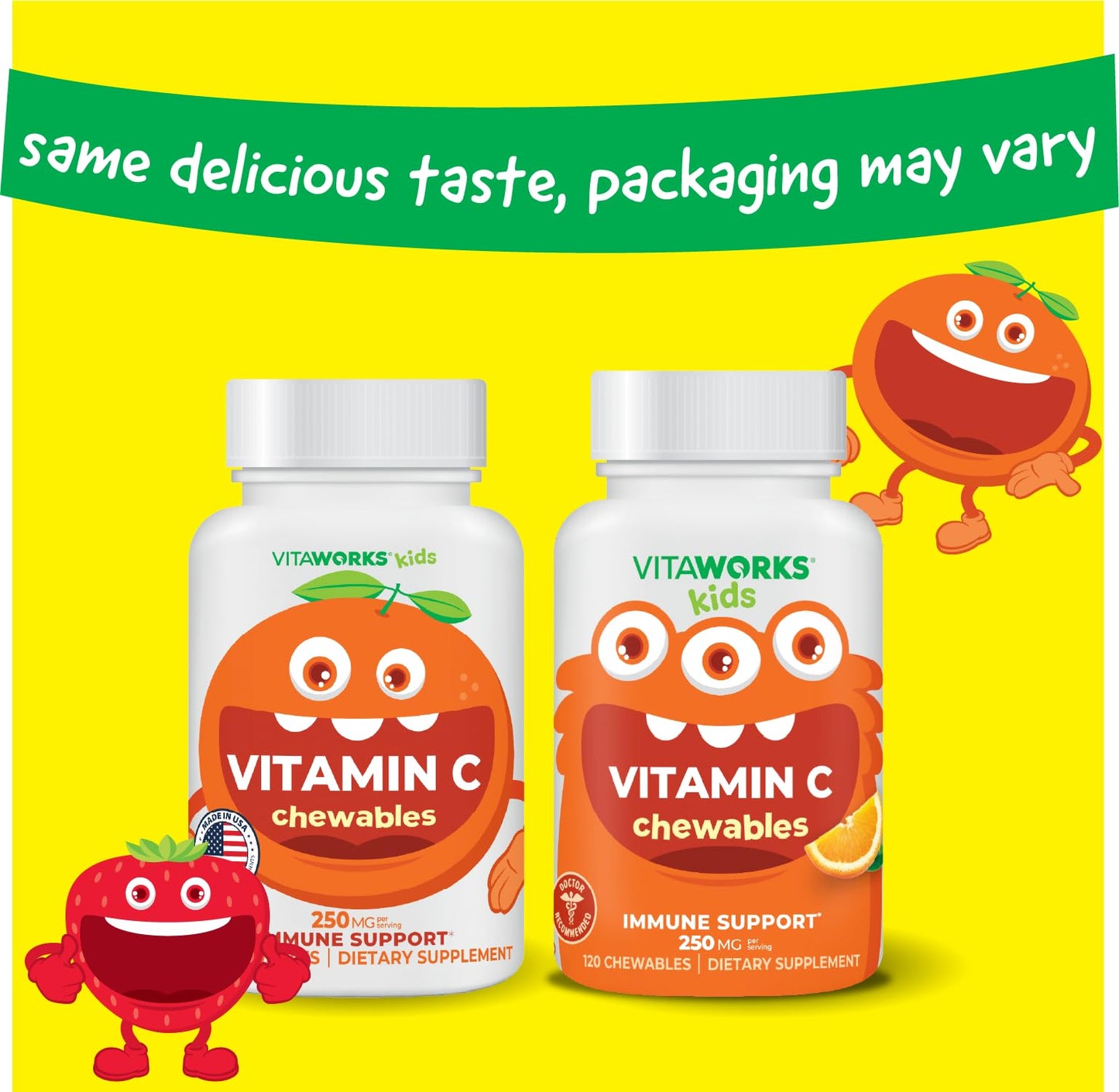 VitaWorks Kids Vitamin C Chewables – 250 mg Orange Flavor | 120 Chewables | Vegan & Gluten Free