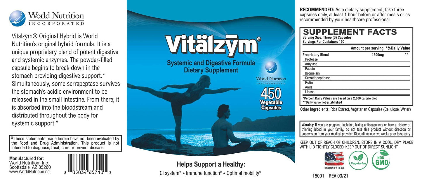 VITÄLZYM Original Proteolytic Systemic Enzyme Formula – Serrapeptase Source | Immune & Joint Support | 450 Capsules