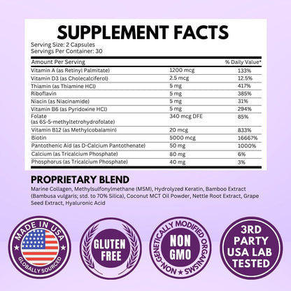 Vitboost Biotin with Hyaluronic Acid, Collagen & Keratin – 25000 mcg Hair Growth Vitamins for Men & Women – 120 Capsules – USA Made