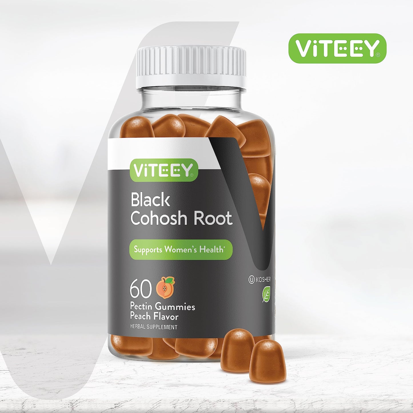 Viteey Black Cohosh Root Gummies – Menopause Relief (Hot Flashes & Night Sweats) – Vegan, Gluten-Free, Non-GMO – 60 Count
