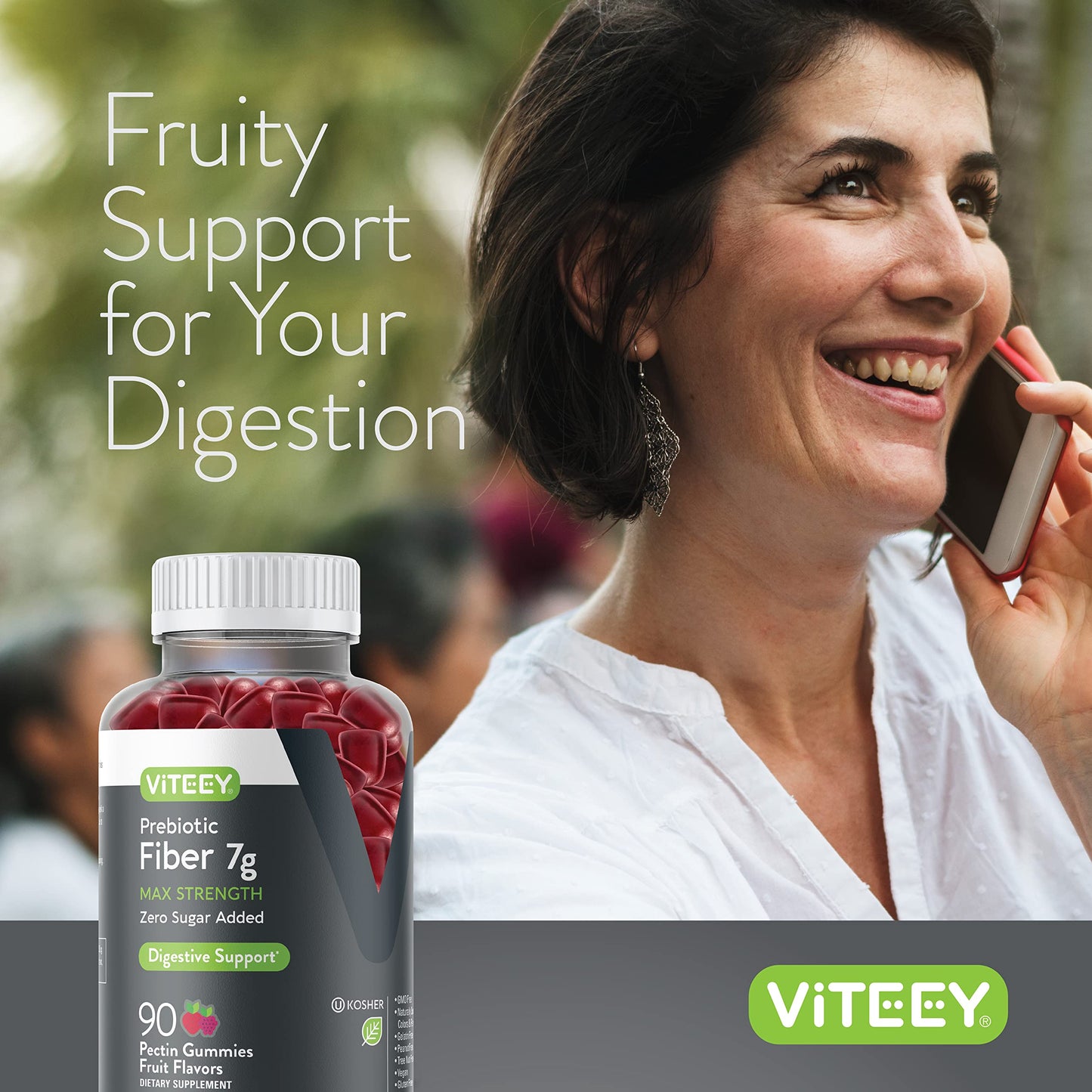 Viteey Prebiotic Fiber Gummies for Adults – 7g Per Serving, 2-Month Supply, Zero Sugar Added, Vegan & Gluten-Free