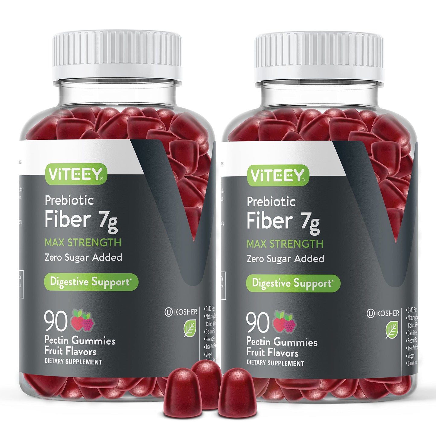 Viteey Prebiotic Fiber Gummies for Adults – 7g Per Serving, 2-Month Supply, Zero Sugar Added, Vegan & Gluten-Free