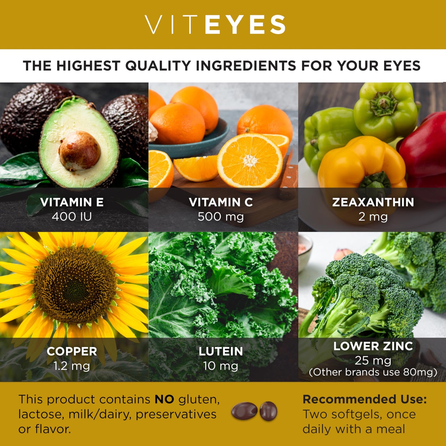 Viteyes AREDS 2 Classic Macular Health Softgels – Low Zinc, Beta-Carotene Free, 210 Softgels