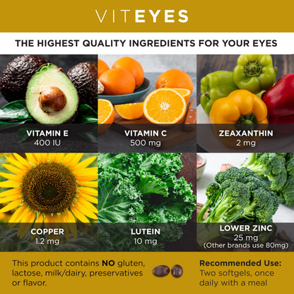 Viteyes AREDS 2 Classic Macular Health Softgels – Low Zinc, Beta-Carotene Free, 210 Softgels