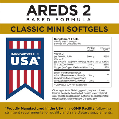 Viteyes AREDS 2 Classic Macular Health Softgels – Low Zinc, Beta-Carotene Free, 210 Softgels