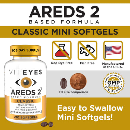 Viteyes AREDS 2 Classic Macular Health Softgels – Low Zinc, Beta-Carotene Free, 210 Softgels