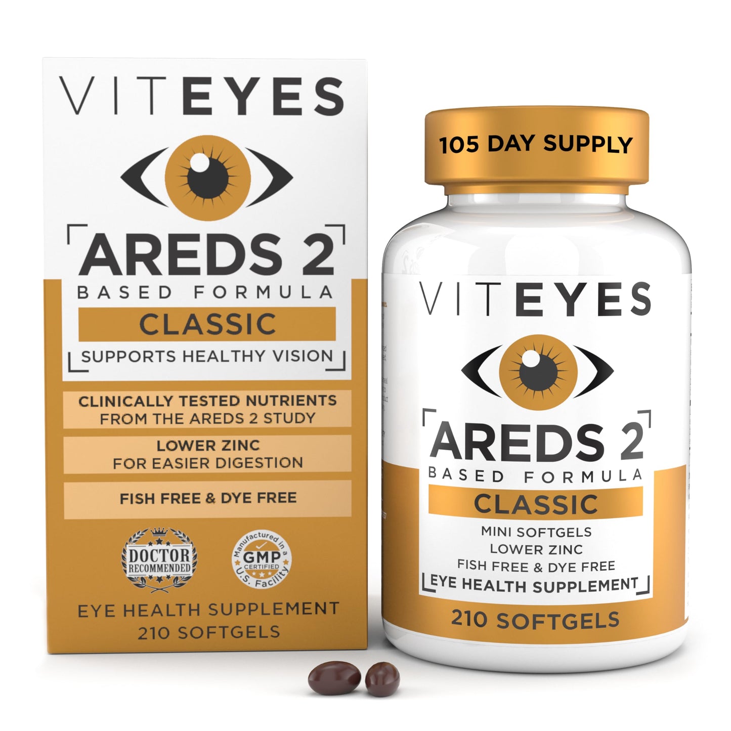 Viteyes AREDS 2 Classic Macular Health Softgels – Low Zinc, Beta-Carotene Free, 210 Softgels