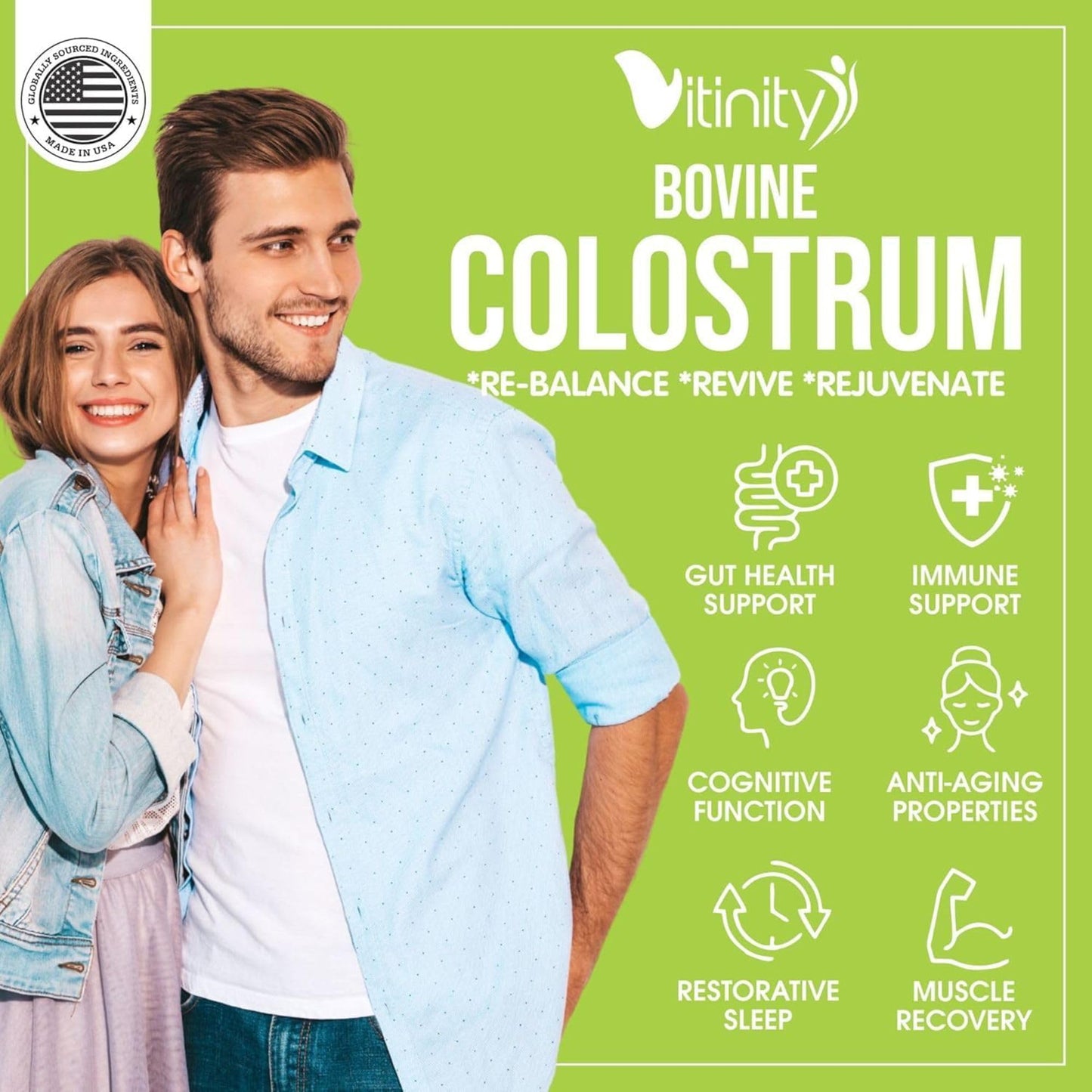 VITINITY Grass Fed Bovine Colostrum Powder 3000 mg – Immune Support & Gut Health | Unflavored 2 Pack