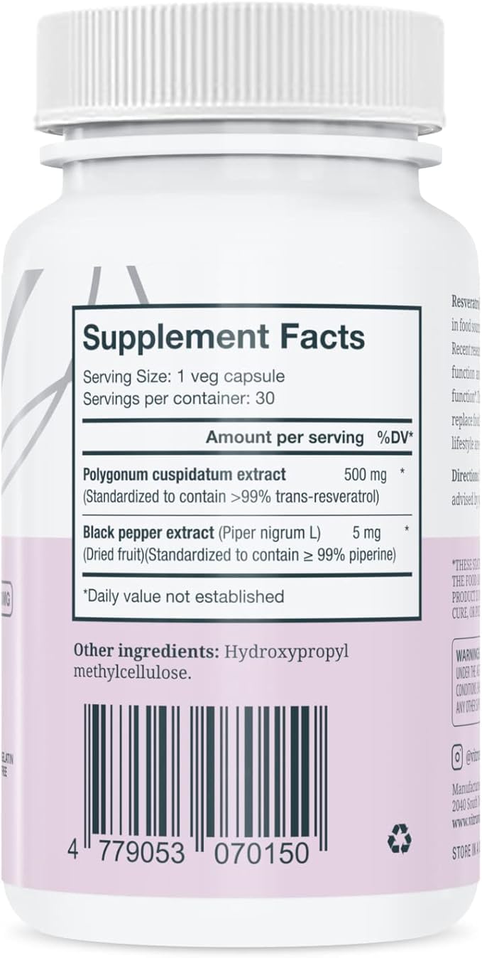 VITRUVIN Longevity Plus - Spermidine 2x10mg, Apigenin 2x50mg, Resveratrol 500mg + Piperine 5mg | Vegan, Non-GMO, Gluten-Free, Gelatin-Free