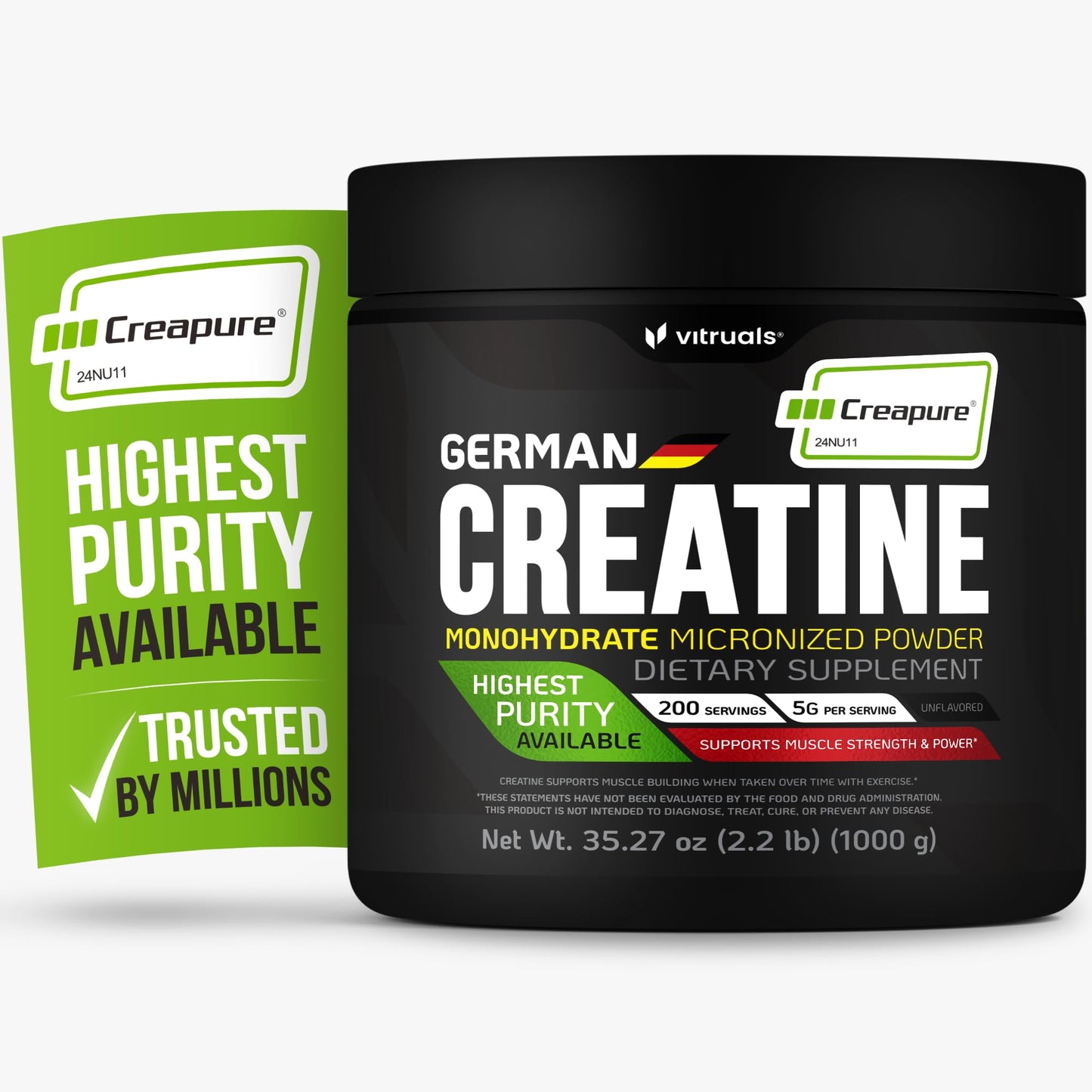 VITRUALS Creapure Creatine Monohydrate Powder – Ultra-Pure German Creatine (1000g), 100% Made in Germany