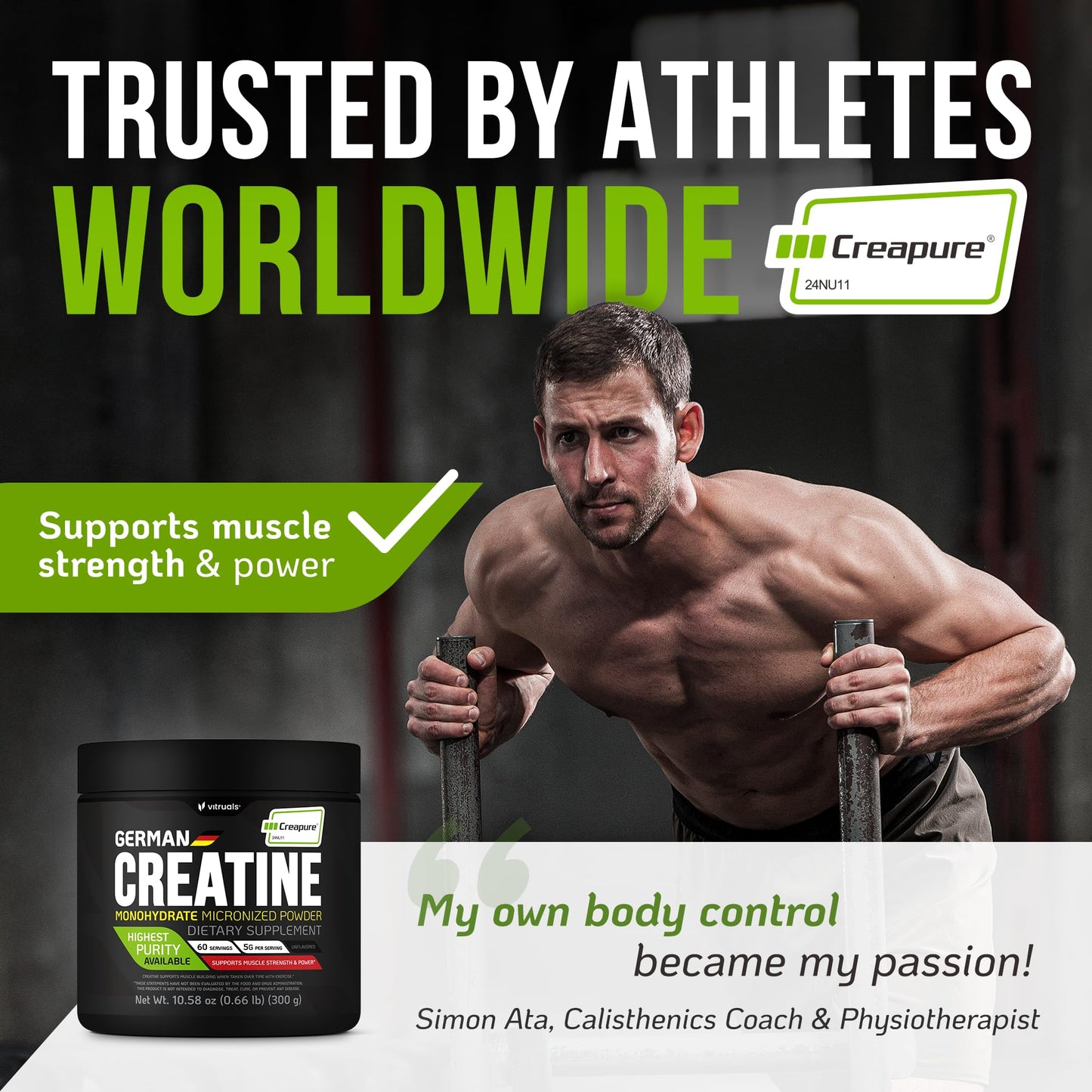VITRUALS Creapure Creatine Monohydrate Powder – Ultra-Pure German Creatine (1000g), 100% Made in Germany