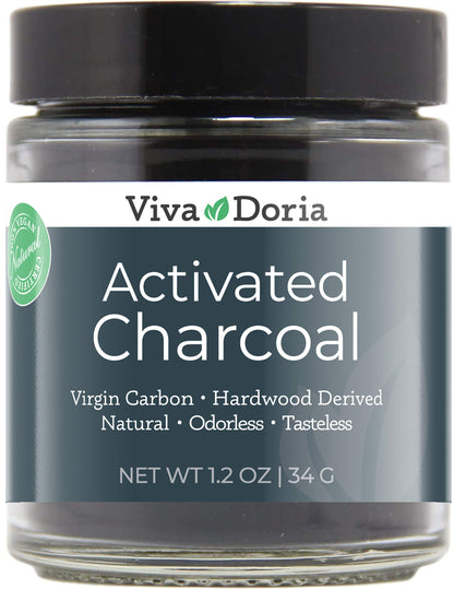 Viva Doria Activated Charcoal Powder – Hardwood Derived, Food Grade, 1.2 oz Glass Jar