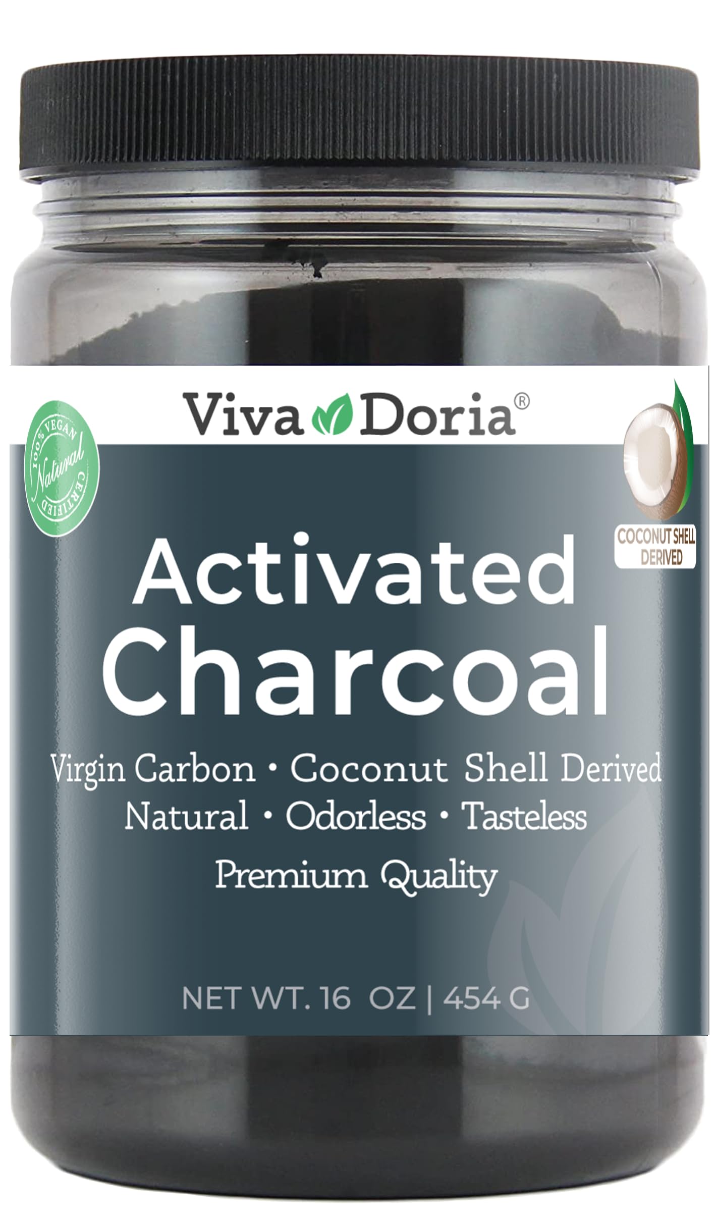 Viva Doria Virgin Activated Charcoal Powder – Coconut Shell Derived, Food Grade, 16 oz