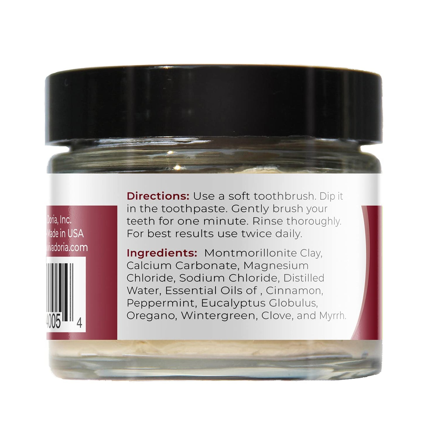 Viva Doria Fluoride Free Natural Mineralizing Toothpaste - Cinnamon (3 oz Glass Jar)