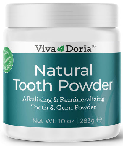 Viva Doria Natural Tooth Powder - Remineralizing & Whitening, Mint, 10 oz