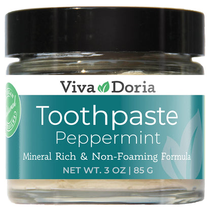 Viva Doria Fluoride Free Natural Toothpaste – Peppermint (3 oz Glass Jar)