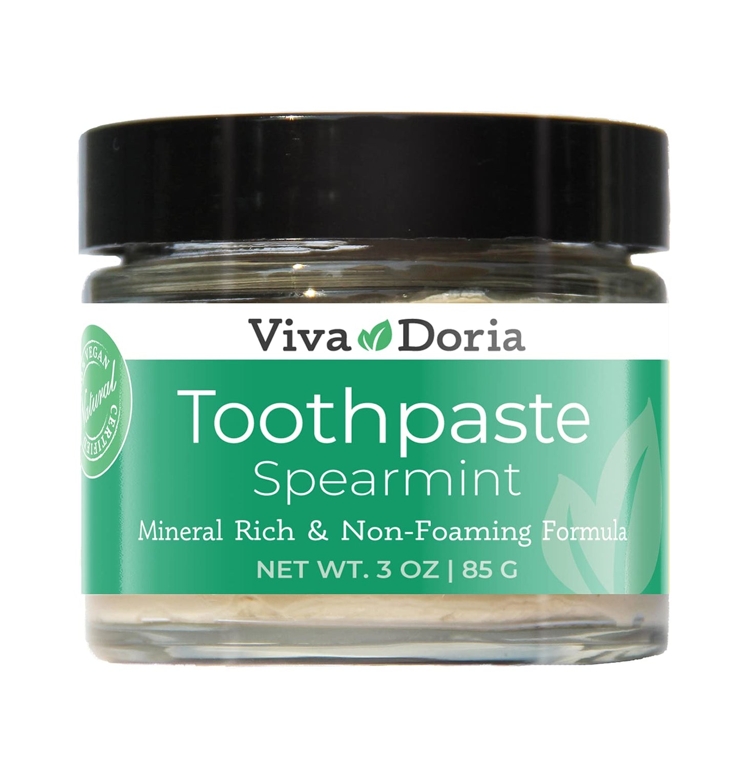 Viva Doria Fluoride Free Natural Mineralizing Toothpaste - Spearmint (3 oz Glass Jar)