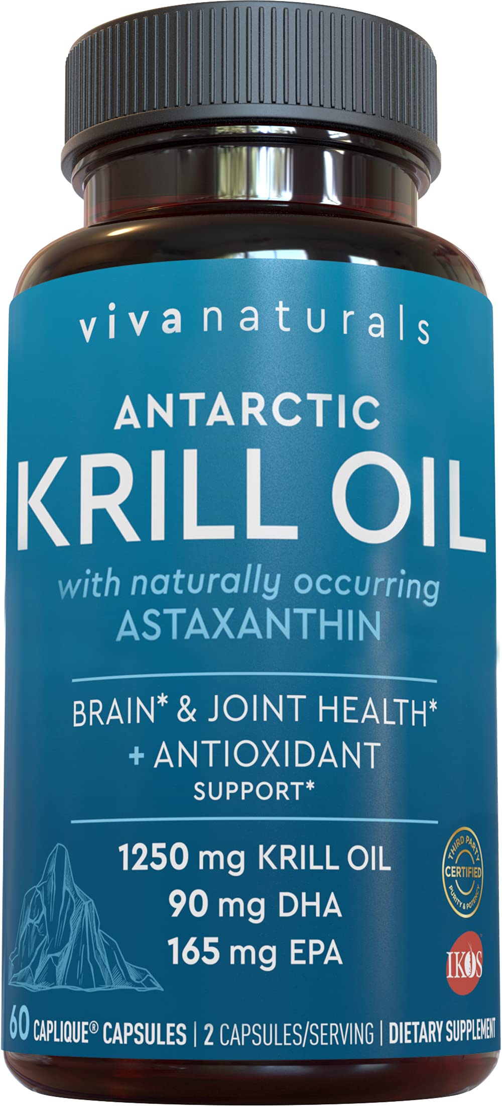 Viva Naturals Antarctic Krill Oil 1250 mg — EPA/DHA + Astaxanthin | Joint & Brain Support | No Fishy Aftertaste | Pack of 6