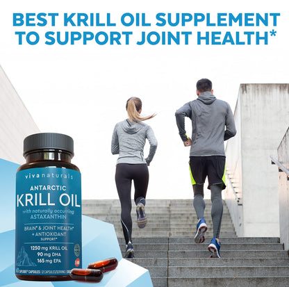 Viva Naturals Antarctic Krill Oil 1250 mg — EPA/DHA + Astaxanthin | Joint & Brain Support | No Fishy Aftertaste | Pack of 6