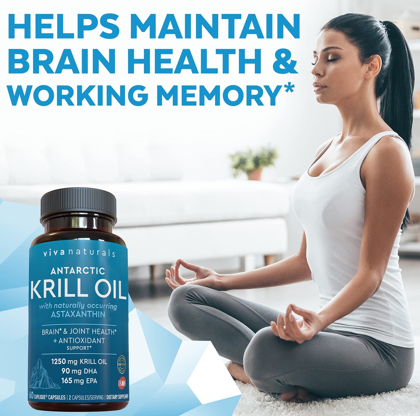 Viva Naturals Antarctic Krill Oil 1250 mg — EPA/DHA + Astaxanthin | Joint & Brain Support | No Fishy Aftertaste | Pack of 6