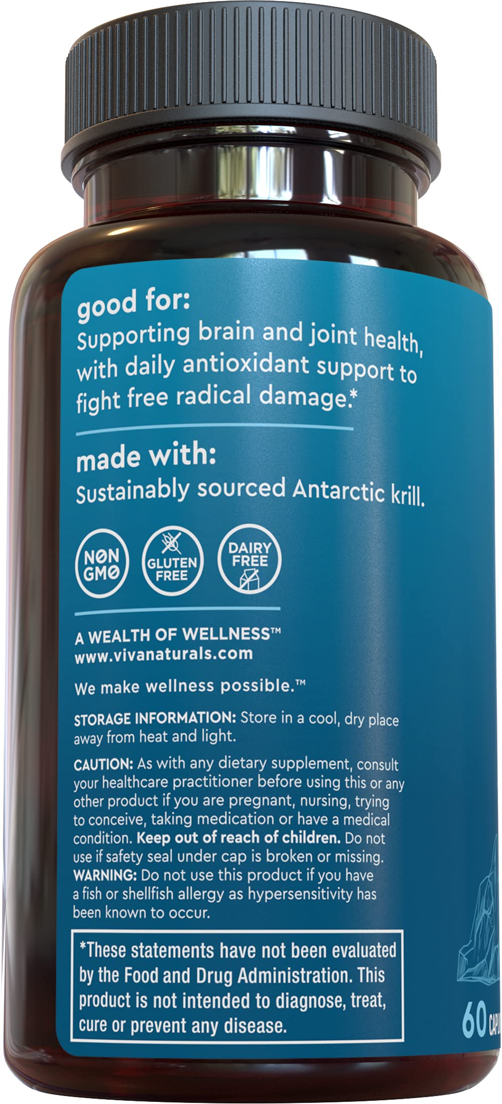 Viva Naturals Antarctic Krill Oil 1250 mg — EPA/DHA + Astaxanthin | Joint & Brain Support | No Fishy Aftertaste | Pack of 6